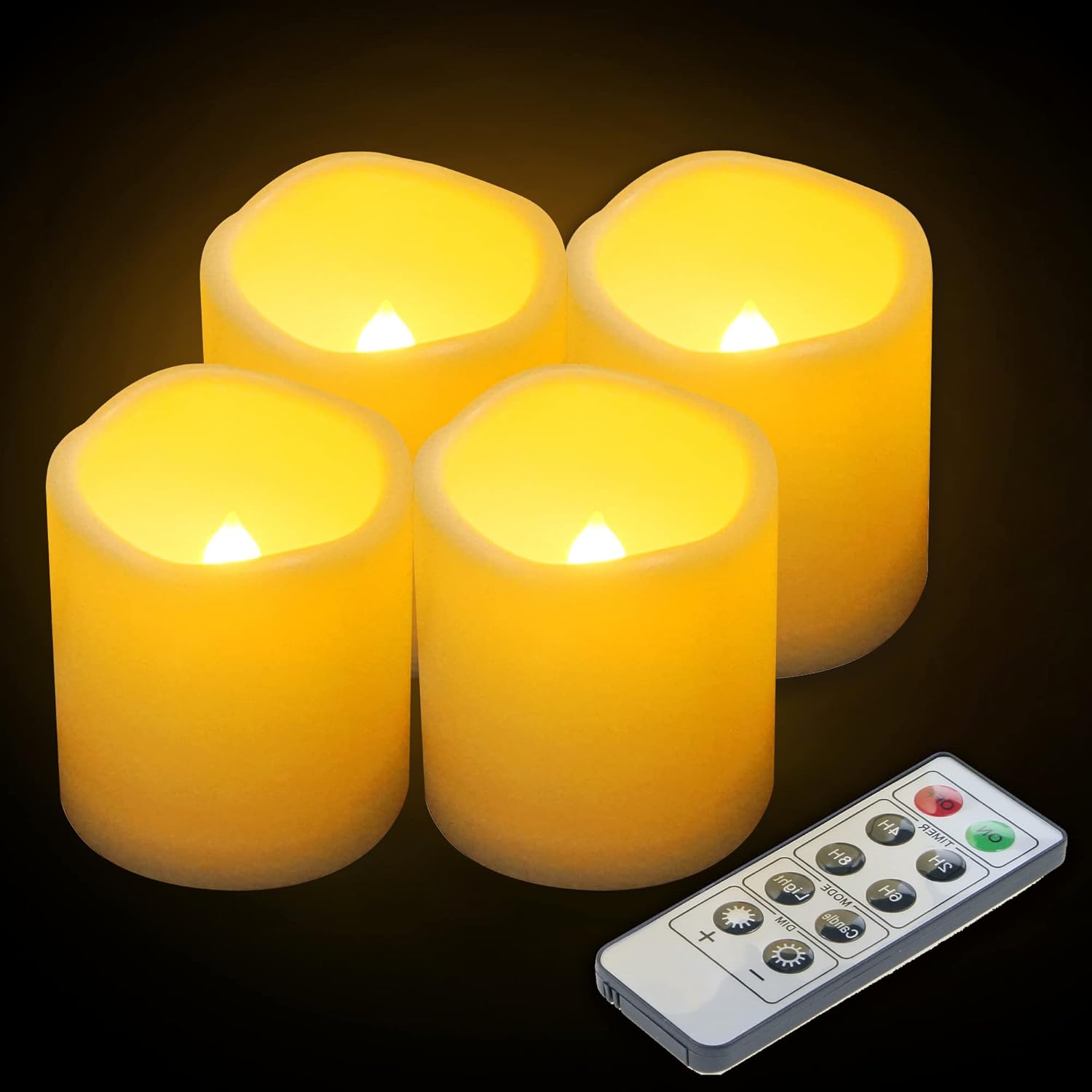 3”X3” 4 Pack Flameless Outdoor Candles Battery Operated LED Waterproof Pillar Candles with Remote Timer Electric Flickering LED Lights for Christmas, Halloween, Wedding Party, Home, Garden Decorations