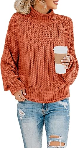 Womens Turtleneck Oversized Sweaters Batwing Long Sleeve Pullover Loose Chunky Knit Jumper