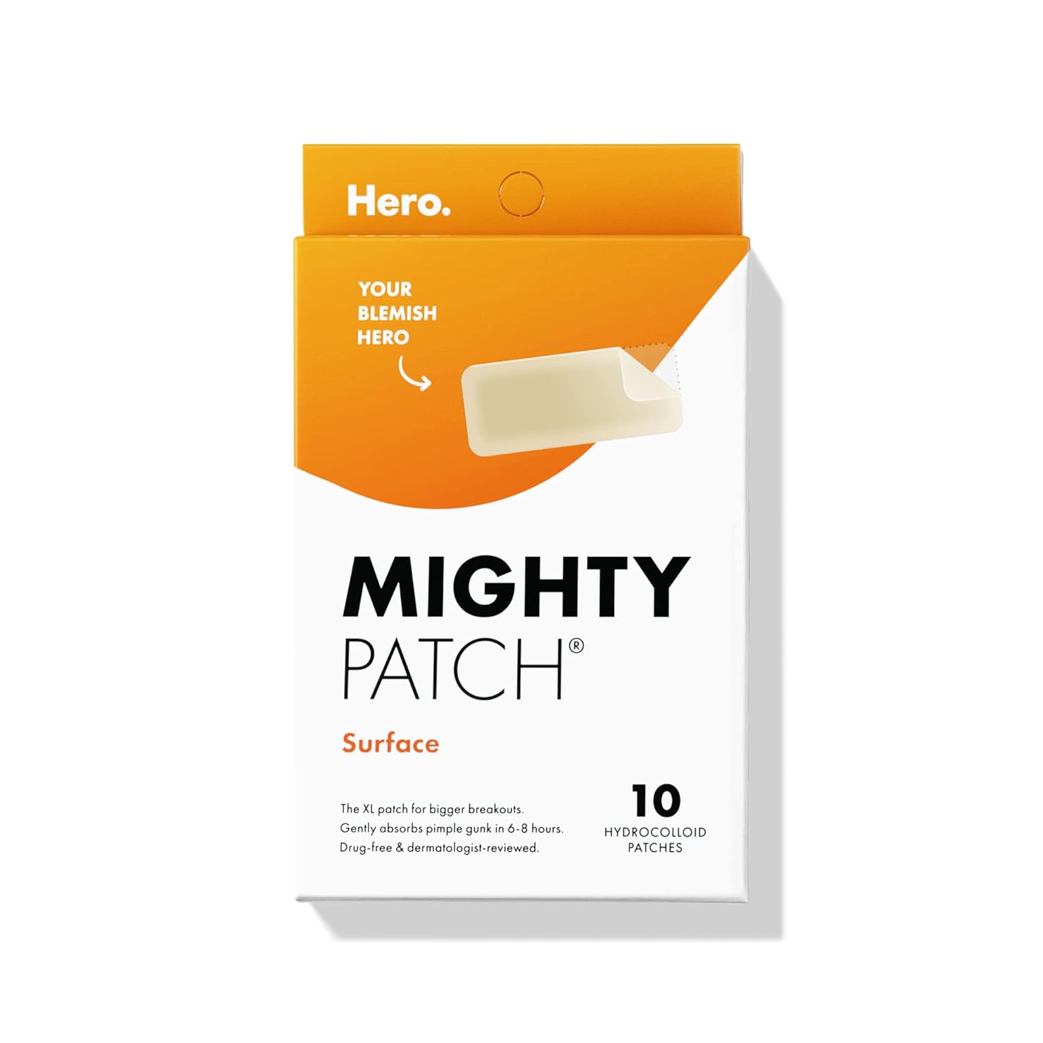 Mighty Patch Surface from Hero Cosmetics – Hydrocolloid Spot Patch for Body, Cheek, Forehead, and Chin, Vegan-friendly (10 Count)