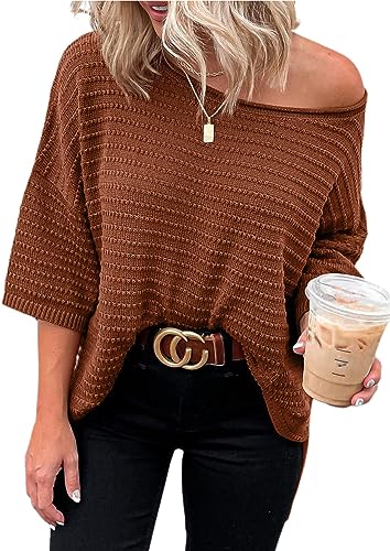 Women’s Casual 3/4 Sleeve Loose Tunic Tops Lightweight Knit Fall Pulover Sweater Blouses