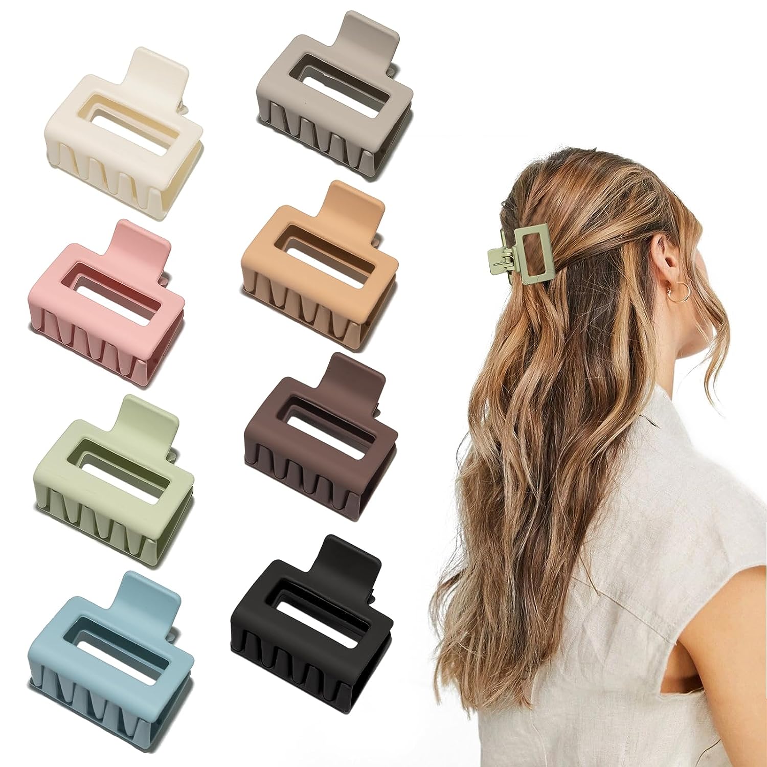 Medium Claw Hair Clips for Women Girls, 2″ Matte Rectangle Small Hair Claw Clips for Thin/Medium Thick Hair, Hair Jaw Clips Nonslip Clips (8pcs Neutral Color)