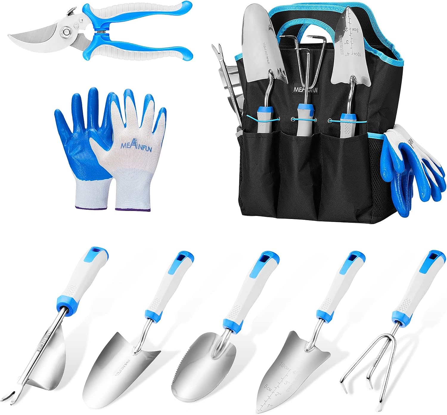 Gardening Tools, 8 Pcs Heavy Duty Stainless Steel Garden Tool Set with Durable Storage Tote Bag, Non-Slip Rubber Grip, Outdoor Gardening Hand Tools, Ideal Gardening Gifts for Men Women Gardener