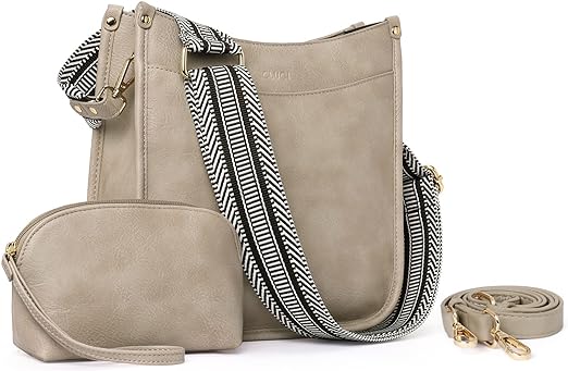 Vegen Leather Crossbody Bags For Women Trendy 2Pcs Hobo Handbag Wallet Set With 2Adjustable Guitar Strap