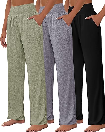 3 Pcs Women’s Wide Leg Yoga Pant Comfy Loose Sweatpants High Waist Lounge Casual Athletic Pant Workout Joggers Pant